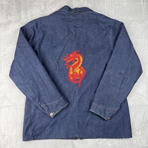 ‘Remake’ Big Bill Denim Work Jacket Rare dragon embroidery Chore Coat Men 42 80s
